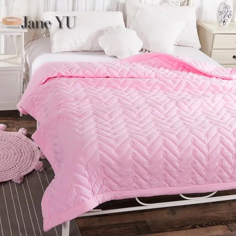 JaneYU Washed Cotton Summer Quilt With Pure Color Quilting And Wool