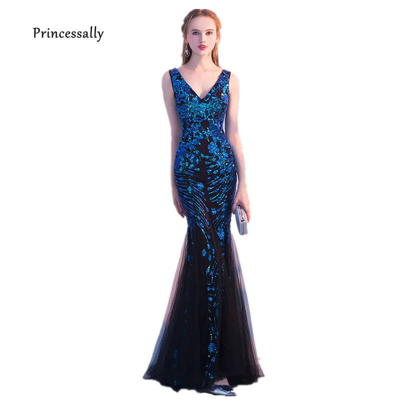 

Sequins Beading Evening Dresses Mermaid Long Formal Prom Party Dress V-neck Sexy Long Evening Gown New Style 2019 Robe De Soriee