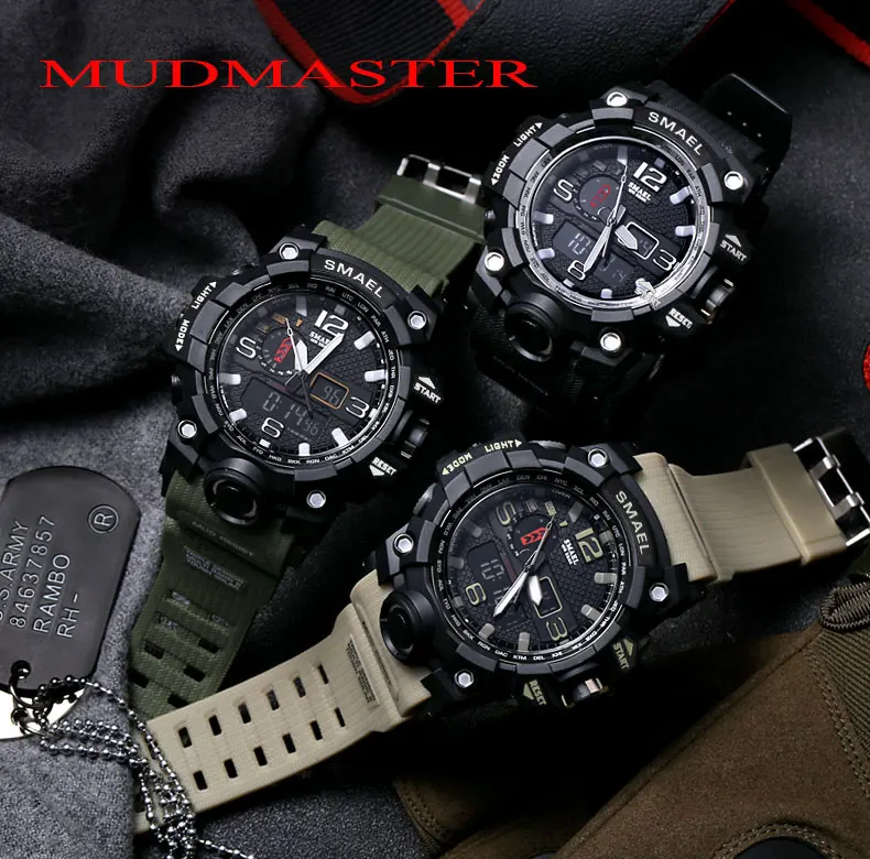 Модные камуфляжные военные мужские часы, набор SMAEL, двойные армейские водонепроницаемые мужские наручные часы 1545 1801, подарок, Цифровые мужские часы kol saati