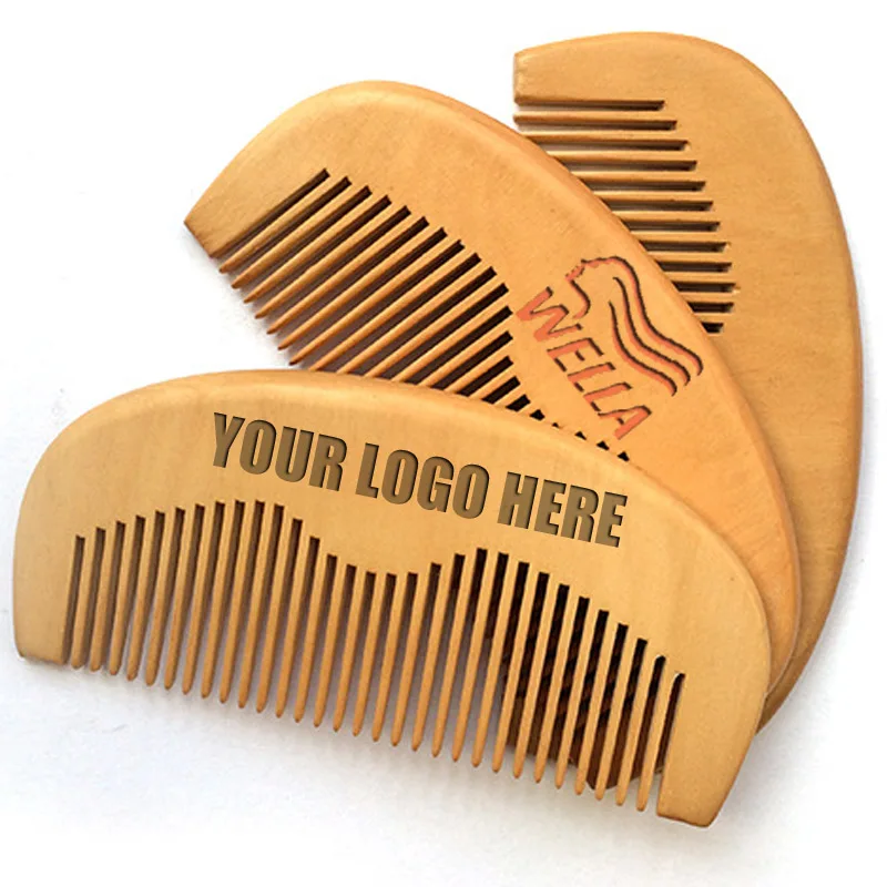 

10pcs/lot Private Label Brand Your LOGO Customized Combs Wood Engraving Logo Peach Beard Comb Beauty Barber Shop Business Gifts