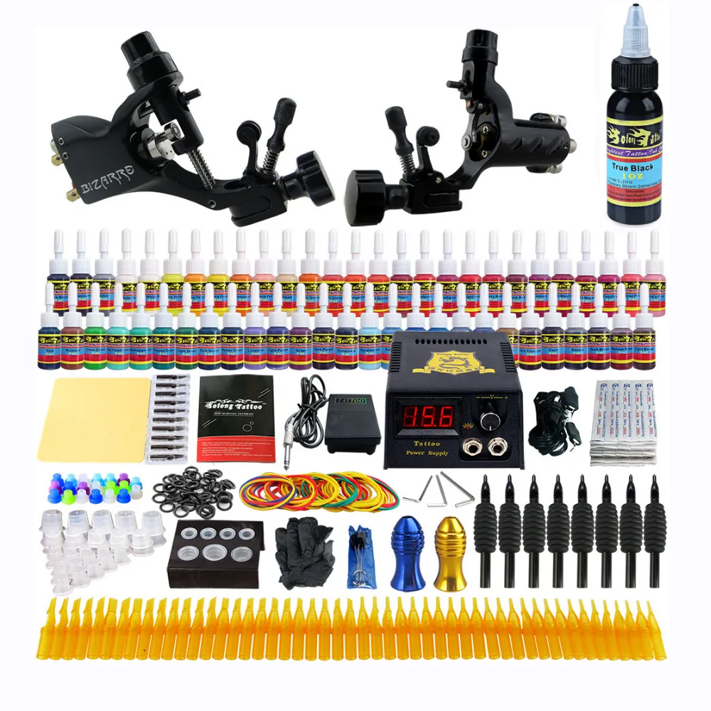 

tarter Beginner Complete Tattoo Kit Professional Tattoo Machine Kit Rotary Machine Guns 54 Inks Power Supply Grips Set