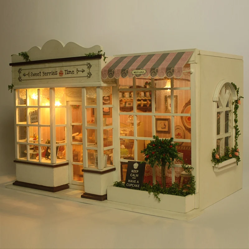  Cutebee DIY House Miniature with Furniture LED Music Dust Cover Model Building Blocks Toys for Chil - 32481891928