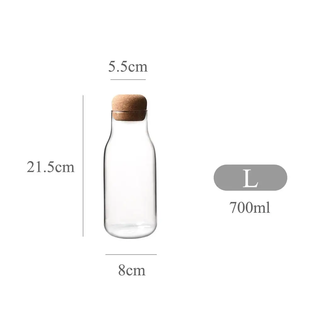 New Home Kitchen Cork Glass Bottle Heat Resistant Milk Juice Bottle Transparent Storage Can Sealed Tea Coffee Storage Tank