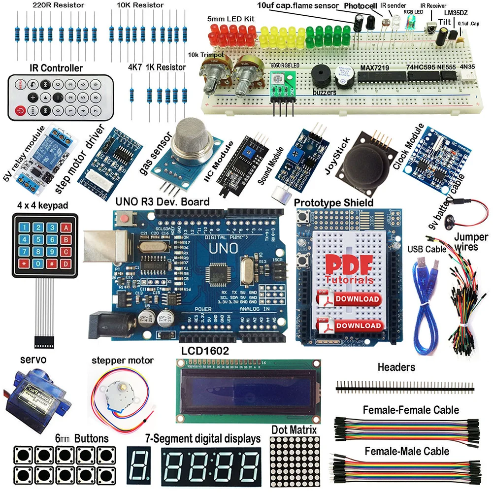 

High Quality Intelligent Automation Kit Ultimate UNO Starter Kit For Arduino R3 Keypad LCD1602 RTC Servo Motor Gas Relay Parts