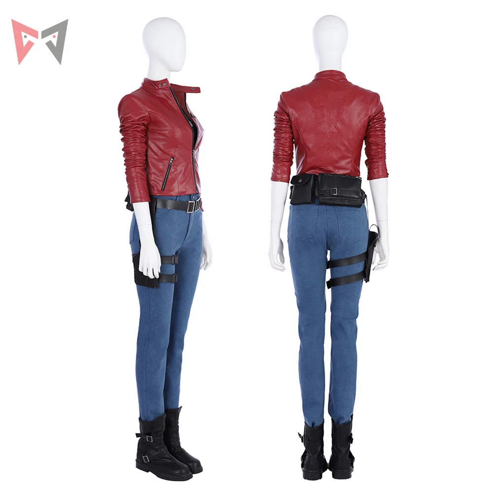 MMGG Halloween Resident Evil 2 Cosplay Claire Redfield cosplay costume leather coat and pants set high quality custom made size