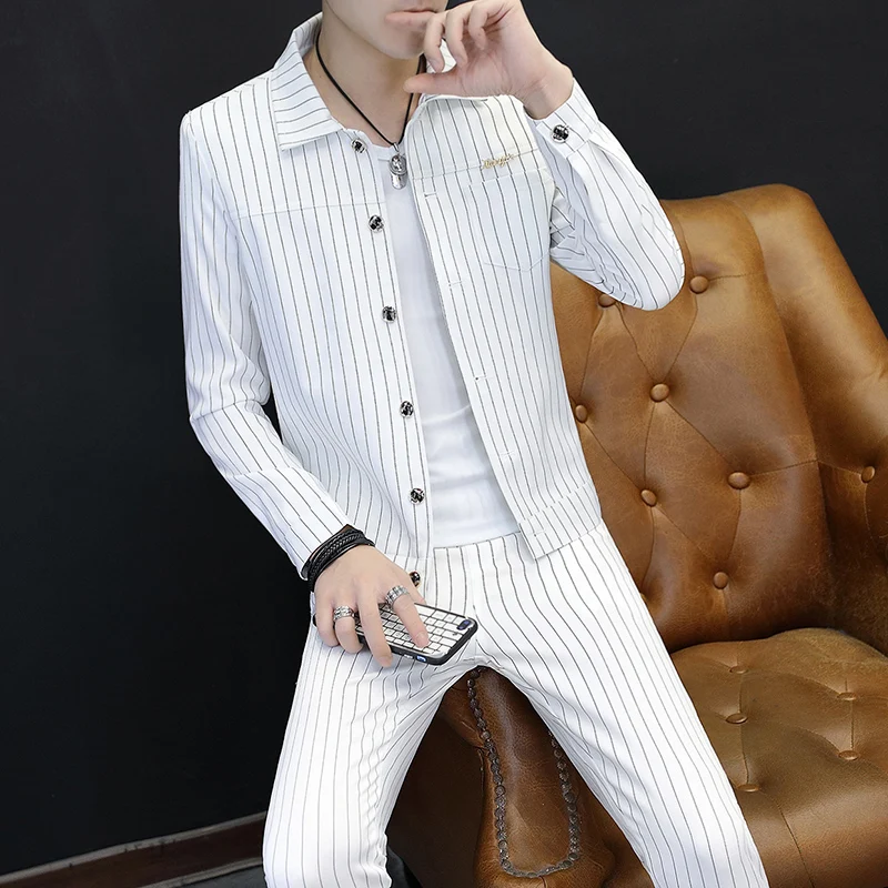 Осенний повседневный костюм с длинными рукавами для мужчин. Корейский стиль slim fit