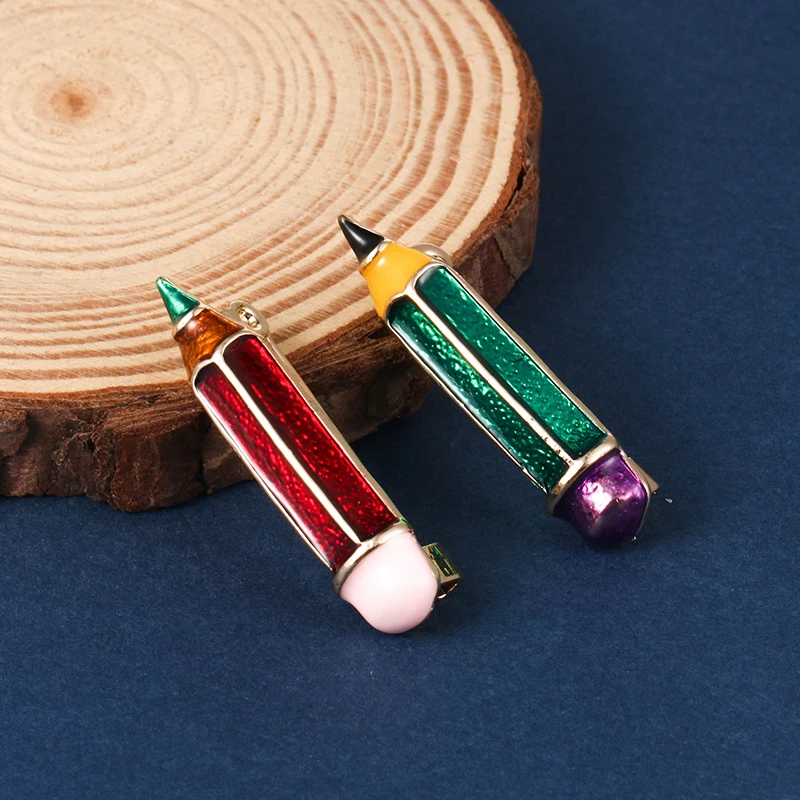

baiduqiandu Pencil Brooches For Women Men Alloy Green Red Color Enamel Alloy Cute Brooch Pins Girls Kids School Bag Accessories