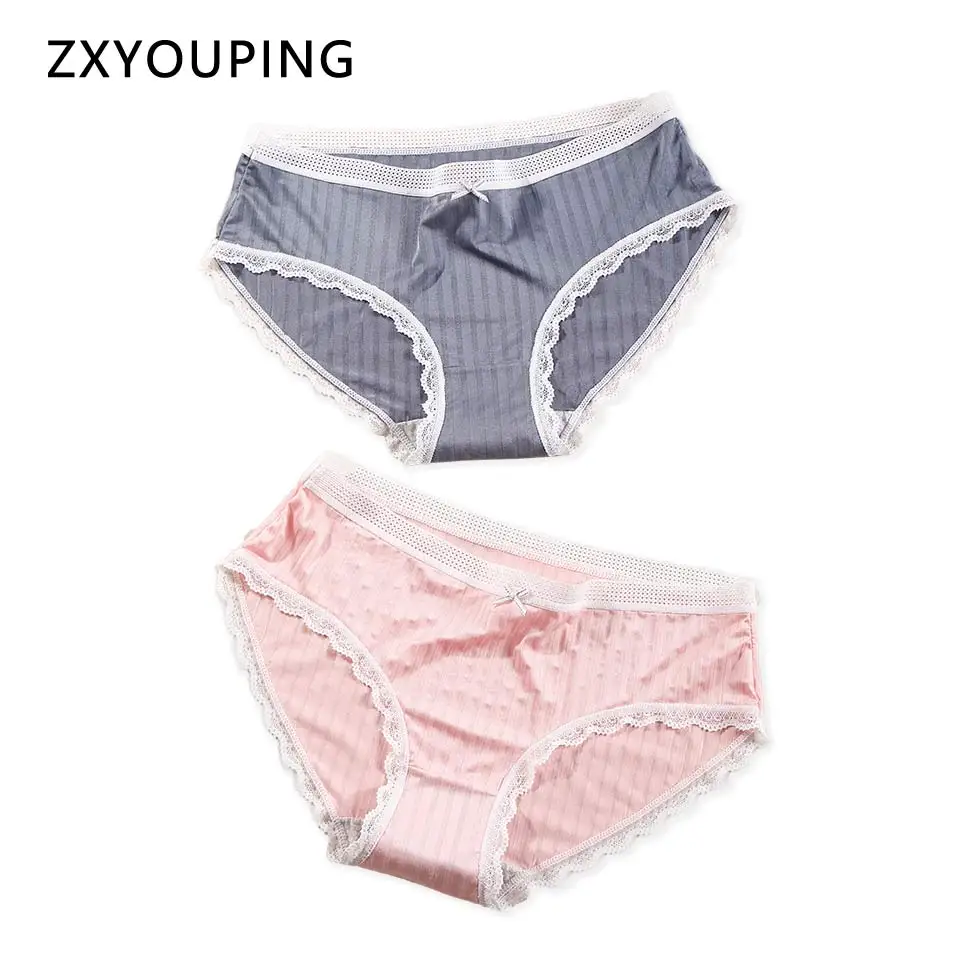 

2Pcs Panties Women Sexy Seamless Briefs Ultra Thin Ice Silk Lace Underwear Low Rise Female Lingerie Cotton Crotch Intimates Hot