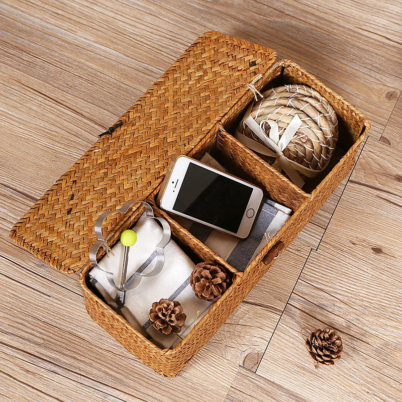 Handmade Seaweed Cosmetic Storage Box Desktop Makeup Cloth Socks Jewelry Food Toys Organizer Sundries Container