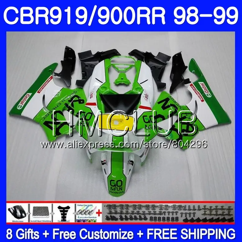 

Body For HONDA CBR 900RR CBR 919RR CBR919RR 98 99 69HM.12 CBR900 RR CBR 919 RR CBR900RR CBR919 RR 1998 1999 Fairing Green white