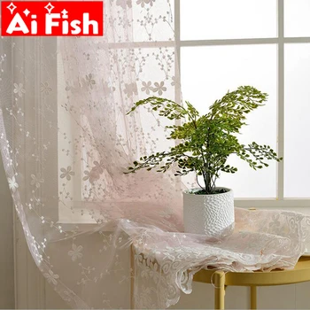 

Korean Fresh White Gypsophila Lace Embroidery Sheer Curtains For the Living Room Customized Floating Window Bedroom AP058-30