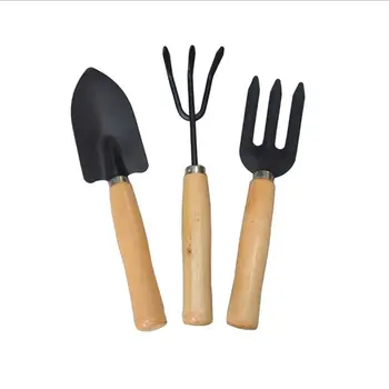 

LanLan 3PCS Mini Gardening Tool Set with Wooden Handle Spade Rake Fork