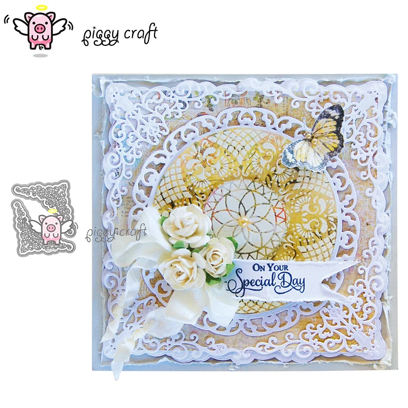 

Piggy Craft metal cutting dies cut die mold 4Pcs corner decoration Scrapbook paper craft knife mould blade punch stencils dies