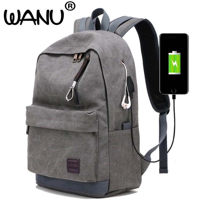 

Fashion waterproof canvas men backpacks College Student school male backpack high quality with USB and Earphone hole backpack