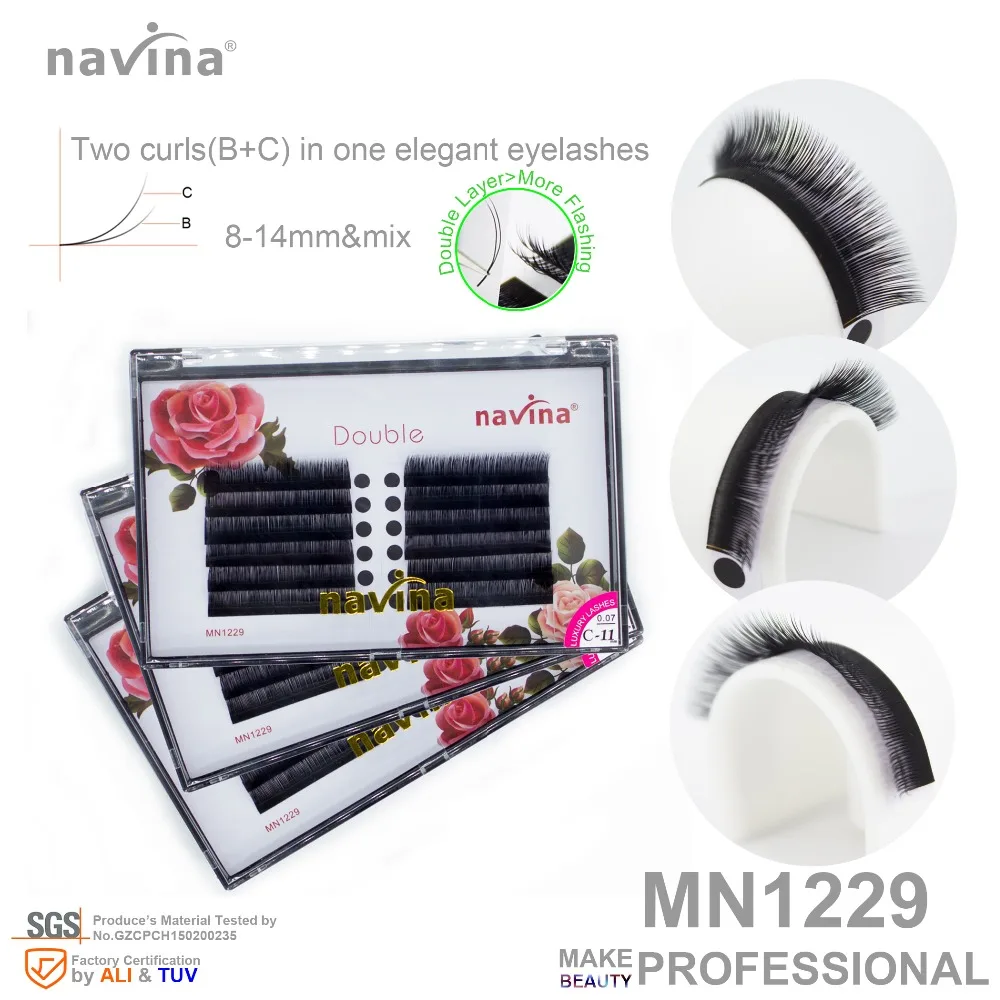 Накладные норковые ресницы для макияжа navina Two crul in one Curl B + C толщина 0 05-0 07 мм Длина