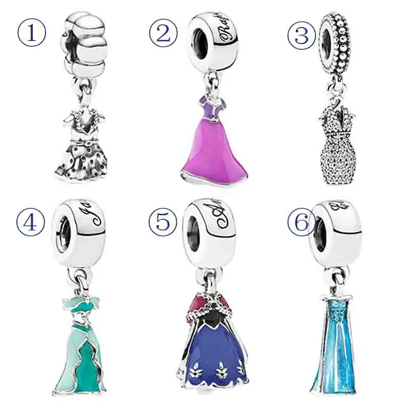 

Pave Dazzling Party Girl Rapunzel Ariel Anna Elsa's Dress Pendant Charm Fit Pandora Bracelet 925 Sterling Silver Bead Jewelry