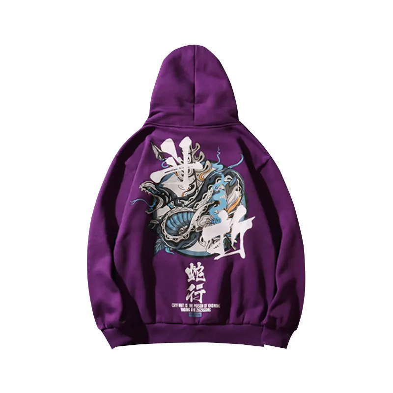 

2019 SS Skateboard Spring Snake Chinese Character Hoodie High Street Plus Velvet Purple Black Cotton Pullover Sweatshirt Hoodies
