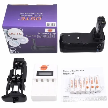 

DSTE BG-E14 Battery Grip + Charger + 6x Rechargeable Batteries NI-MH AA Battery for Canon 70D 80D 90D DSLR Camera