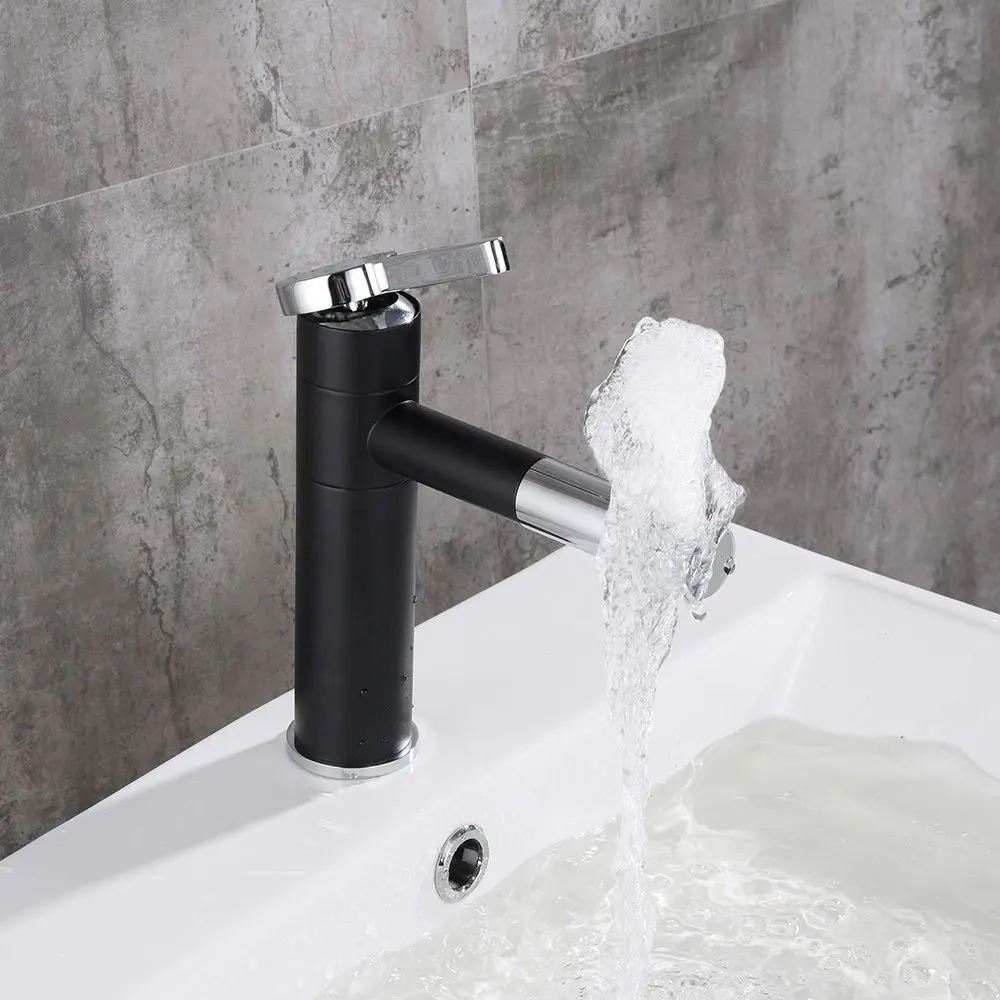 

Basin Mixer Taps 360 Degree Rotate Type Basin Faucet Black and Chrome Finish Bathroom Faucets Single Hand Hot Cold Bathroom Taps