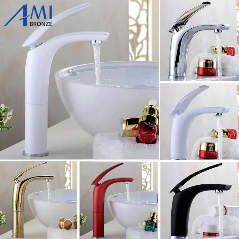 

Colorful Painted Basin Faucets Hot&Cold Mixer Bathroom Basin Tap Brass White/Black/Red/Golden Waterfall Faucet 8087 Series