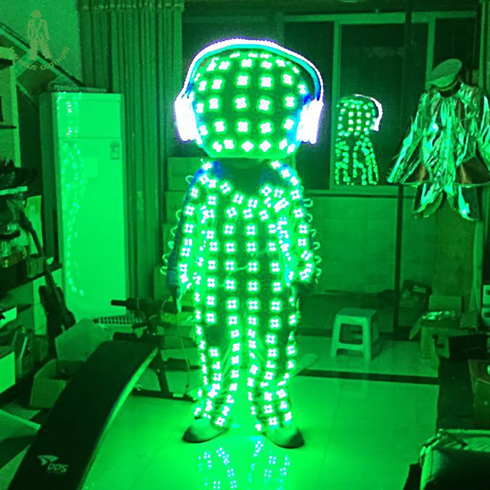 

LED Light Up Robot LED Luminous Costume Illuminated Suit For Night Clubs LED Costumes Ballroom Headphone Cosplay