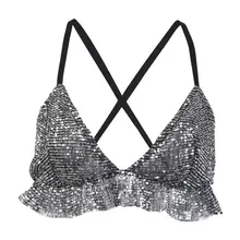 Повседневный Бюстгальтер Bralet женский летний сексуальный корсет с оборками с открытыми плечами майка с блестками Танк Повседневный Топ Блузка пляжная майка