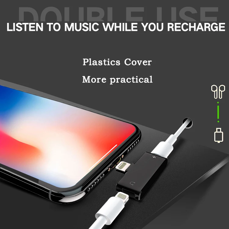 

Headphone Lightnig Audio Charger Adapter 2 in 1 For iPhone 7 IPhone 8 IPhone X Compatible with all IOS System