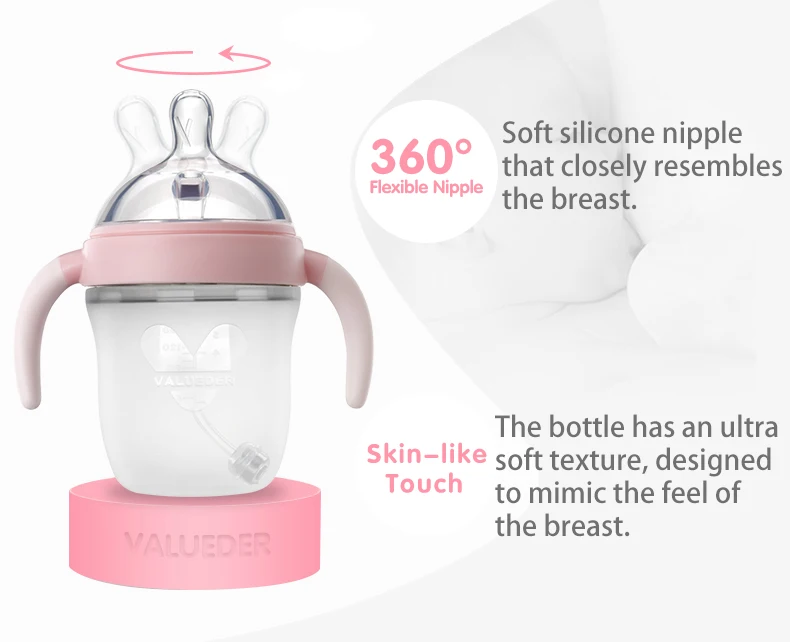 VALUEDER 150 мл широкая шея силиконовая бутылка и набор сосок мягкие BPA Free Baby Feeder бутылка с соломинкой и грудь-как соски