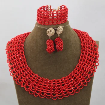 

Layers African Wedding Jewellery Sets for Women New Chunky Bib Necklace Earrings Bracelet Party Bead New Free Shipping QW977