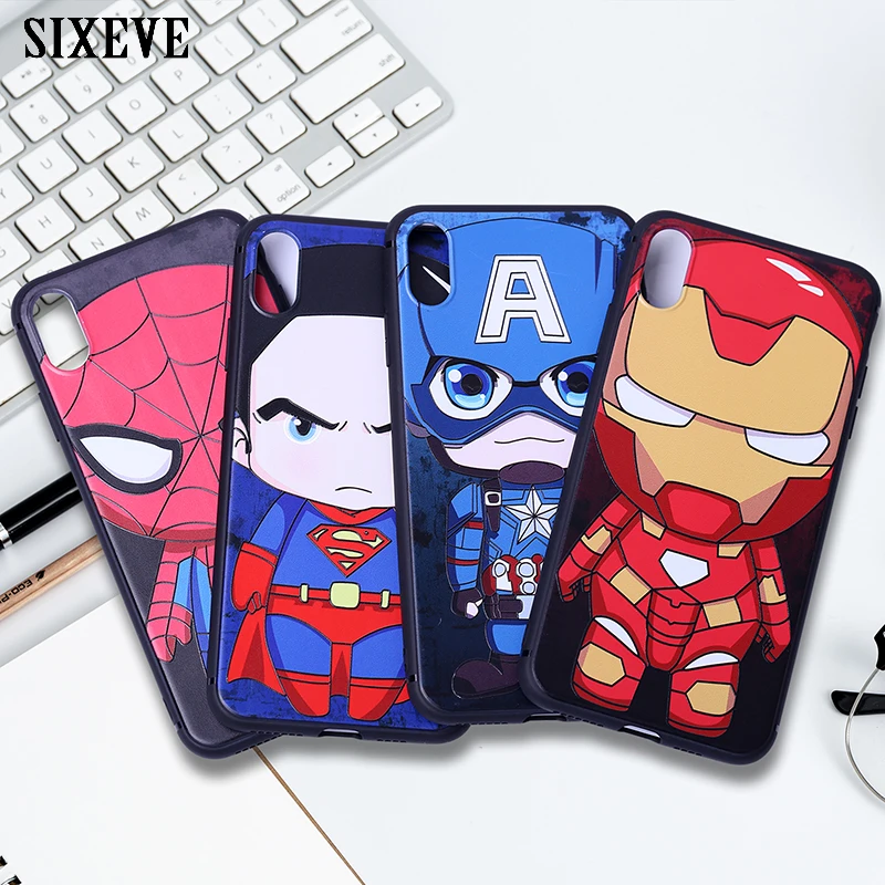 3D мультфильм мягкий чехол для телефона iPhone Xs Max XR X 6 s 6s 7 8 плюс Супермен железный