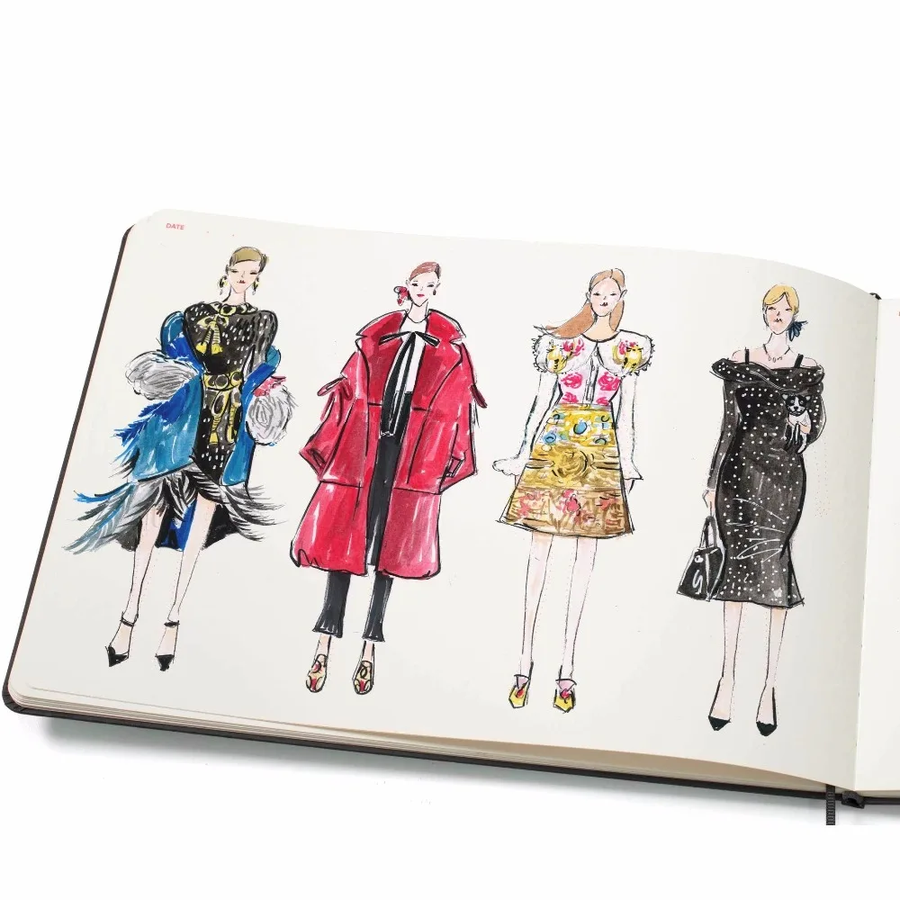 

Large Women Fashion Notebook with Mini Fashion Dictionary and Barely Visible Women Figure Templates Aim for Fast Sketching