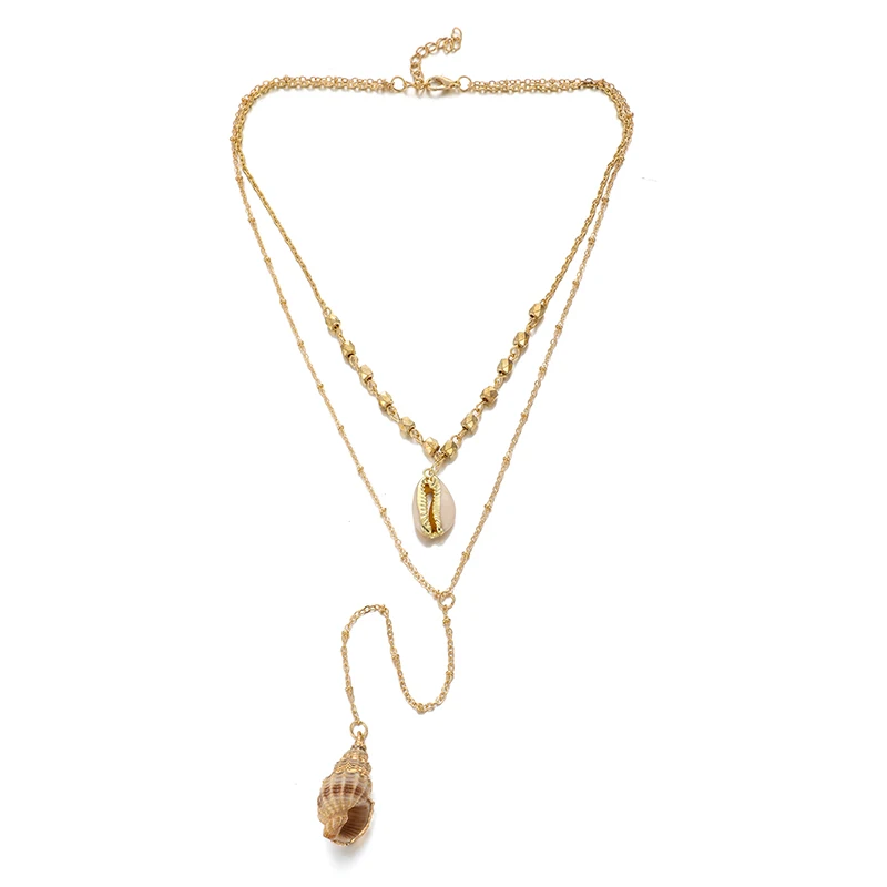 HuaTang модное золотое ожерелье с подвеской в виде раковины для женщин, многослойное колье-ошейник, богемное ювелирное изделие C19410 - Окраска металла: gold