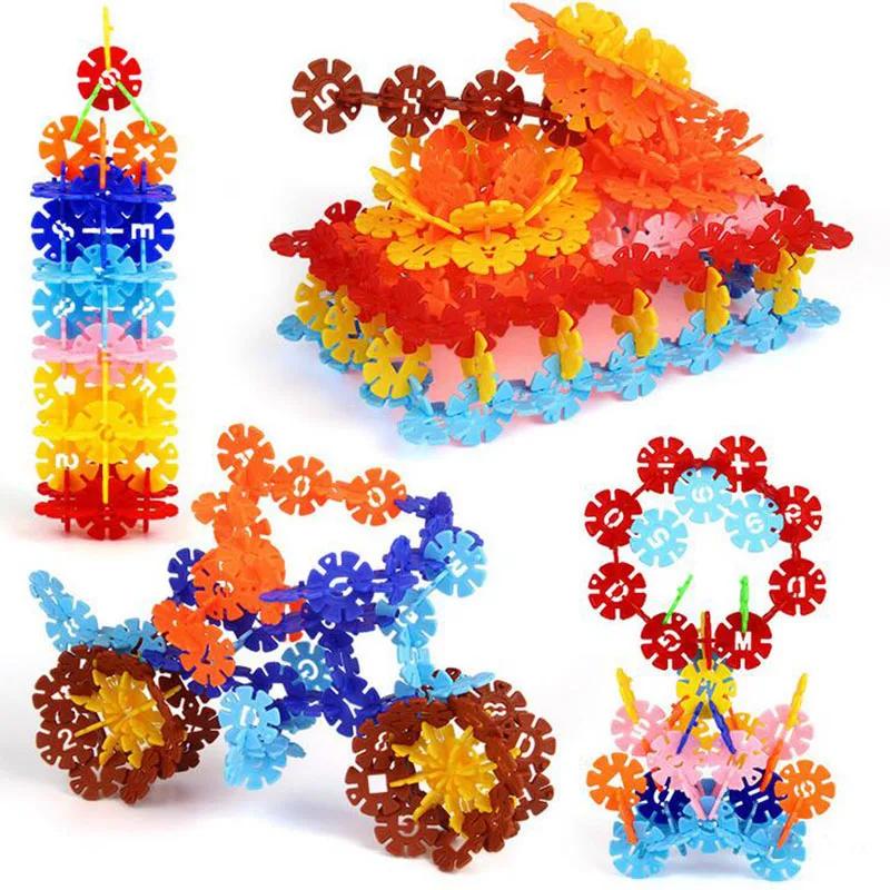 

600Pcs Snowflake Building Blocks DIY 3D Construction Model Thickened Plastic Letters Numbers Educational Toys For Children Block