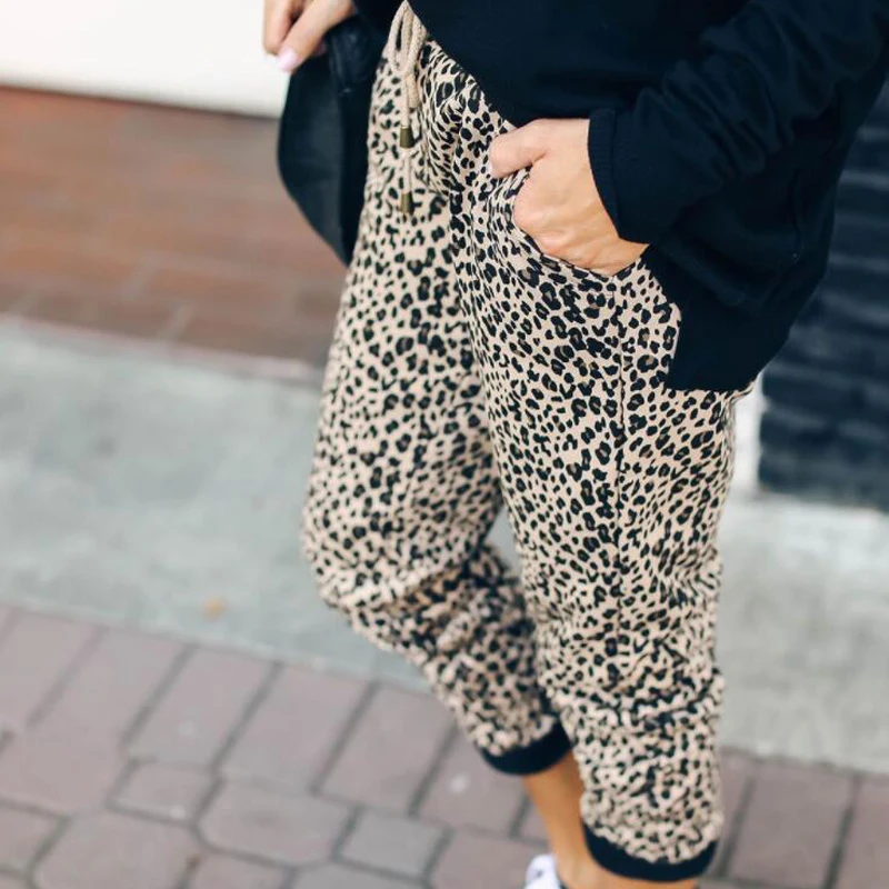 Сексуальные облегающие повседневные брюки с леопардовым принтом, прямые новые стильные модные женские брюки, женские спортивные брюки