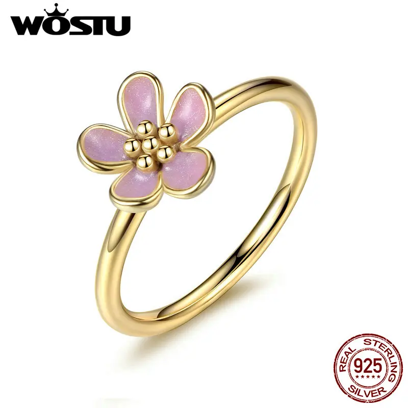 

Real 100% 925 Sterling Silver & Gold Color Cherry Blossom Stackable Rings Compatible With Original Ring S925 Jewelry XCH7166
