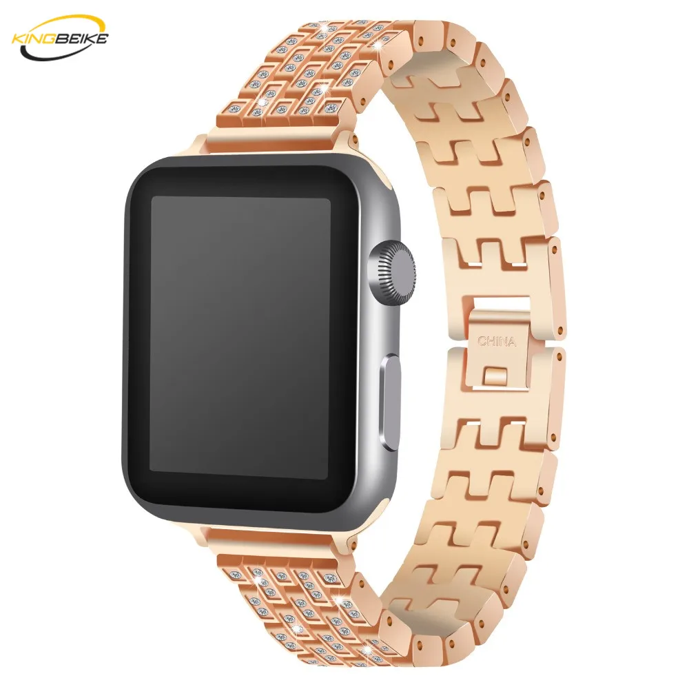 Kingbeike Bling Нержавеющая сталь ремешок для наручных часов Apple Watch 1/2/3/4 серии 38 мм/42 мм