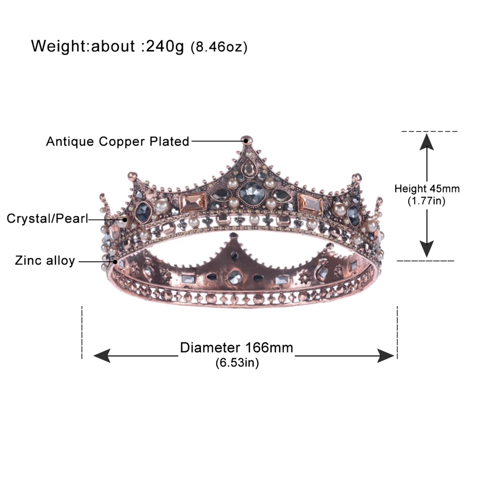 Minlover, Ретро стиль, кристалл, Полный Круглый, в стиле барокко, свадебная тиара, корона, свадебные аксессуары для волос для женщин, мужчин, королевская диадема, головной убор HG184