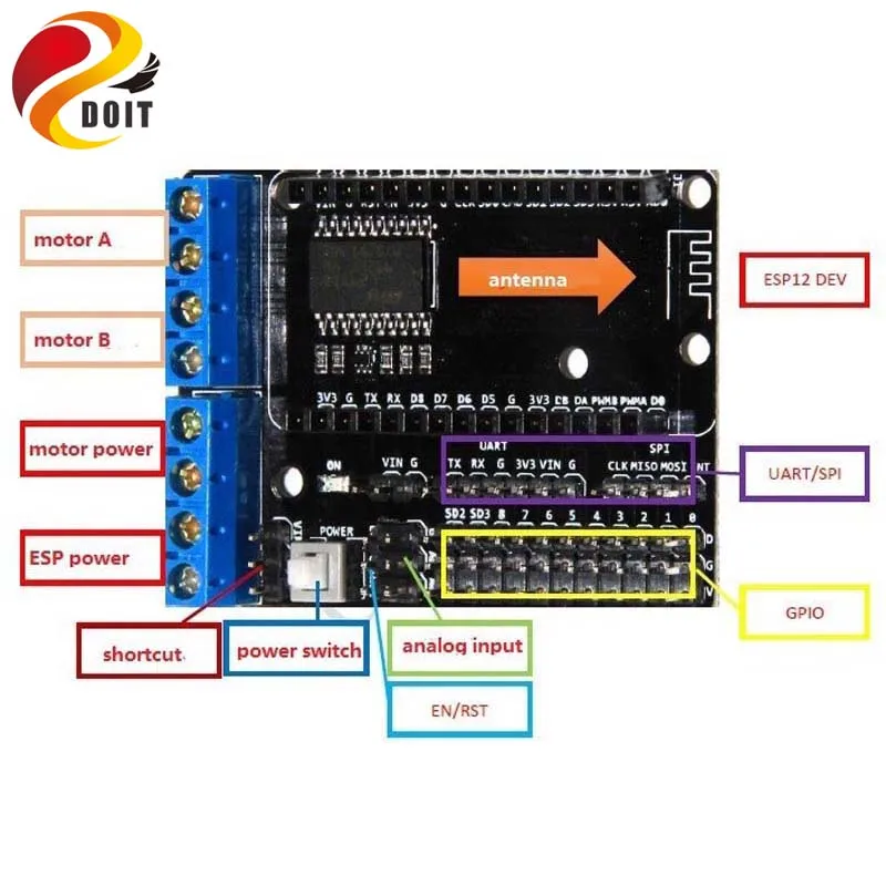 

NodeMCU Motor Shield Board L293D for rc robot tank car diy model for ESP-12E From ESP8266 ESP 12E Kit DIY RC Toy WiFi