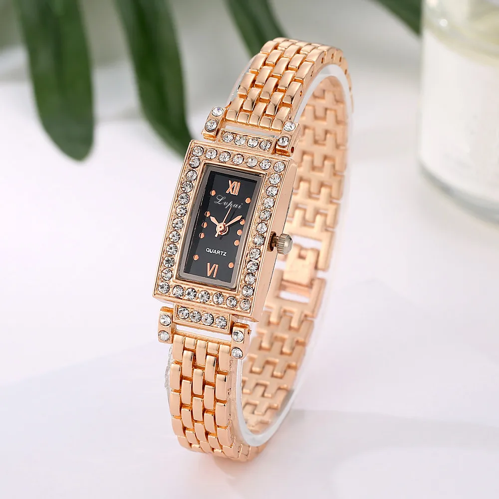 

Top Brand Square Women Bracelet Watch Contracted Leather Crystal WristWatches Women Dress Ladies Quartz Clock Rose Gold Waches