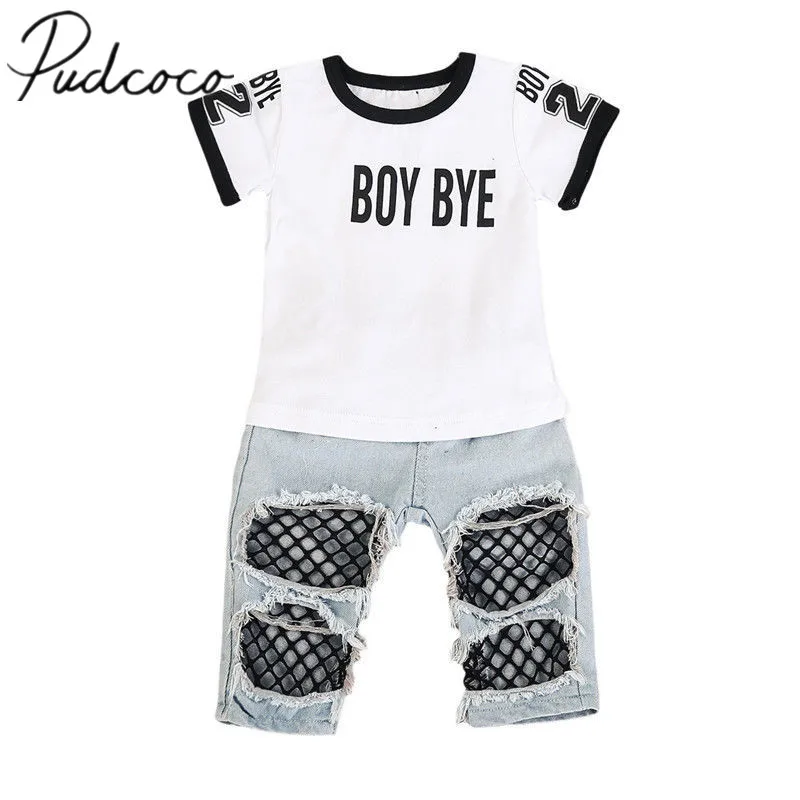 2 шт. детские джинсовые футболки с короткими рукавами и дырками|brand toddler|brand girlbrand
