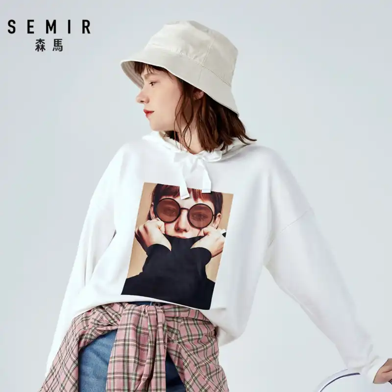 Женский свитшот SEMIR тонкая свободная толстовка с капюшоном и открытыми плечами