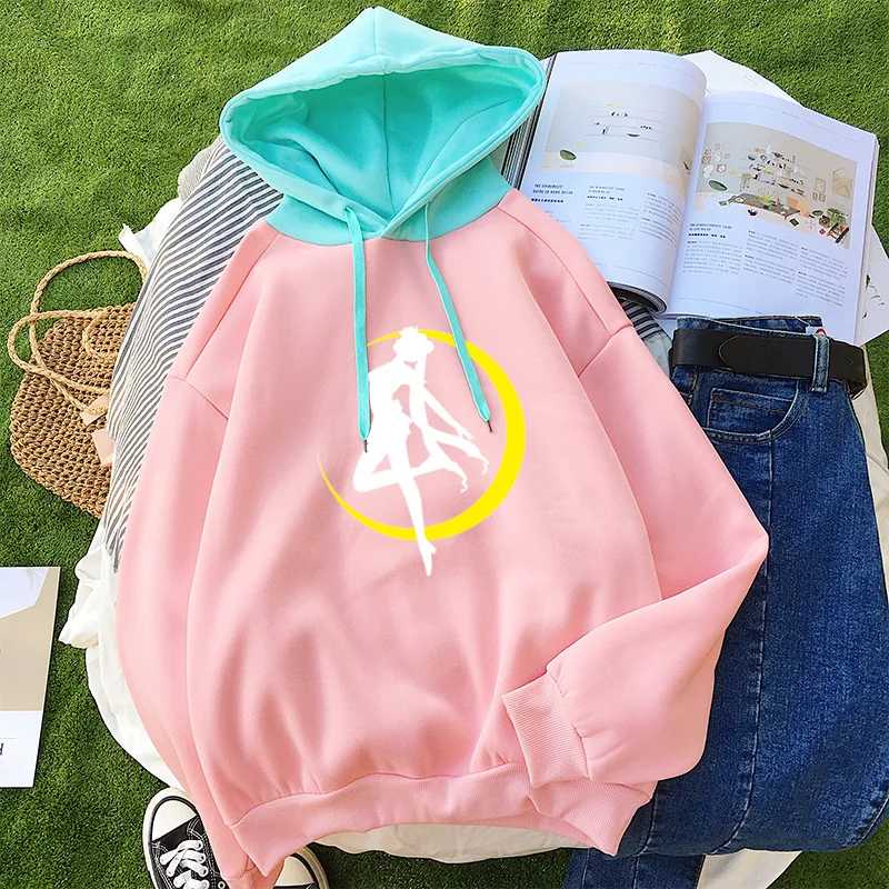  Hoodies Women Casual Lady Fleece Sweatshirt Long Sleeve Loose Autumn Winter Harajuku Kawaii Cartoon