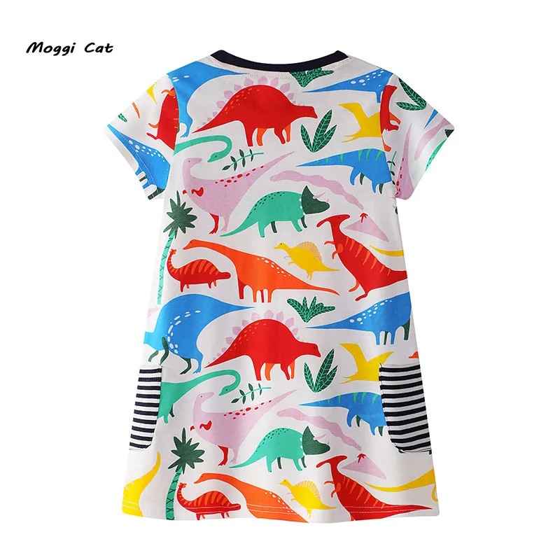 Moggi Cat 2019 Dresses for girls Kids cotton Baby Girls clothing Short sleeve Party Dress Children Summer Dinosaur Print Dresses (1)