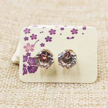 

500PCS 3.5*2.5cm small pretty Stud earring Hang Tag card custom beautiful flower print beige paper Jewelry earring packing Card