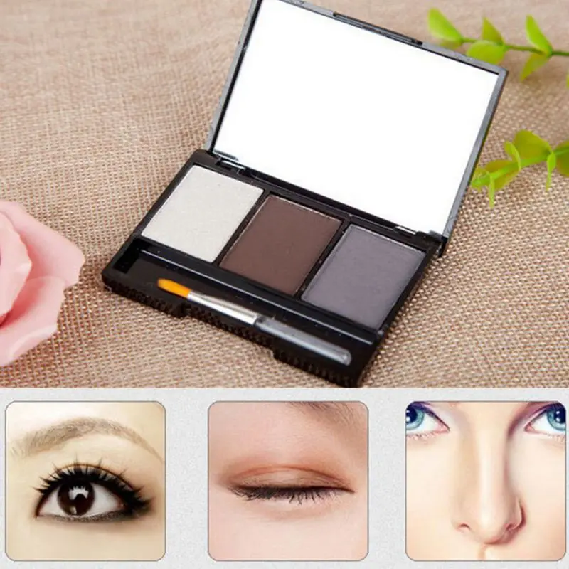 

Professional Kit 3 Colour EYEBROW Powder/Shadow Palette Enhancer w/ Ended brush