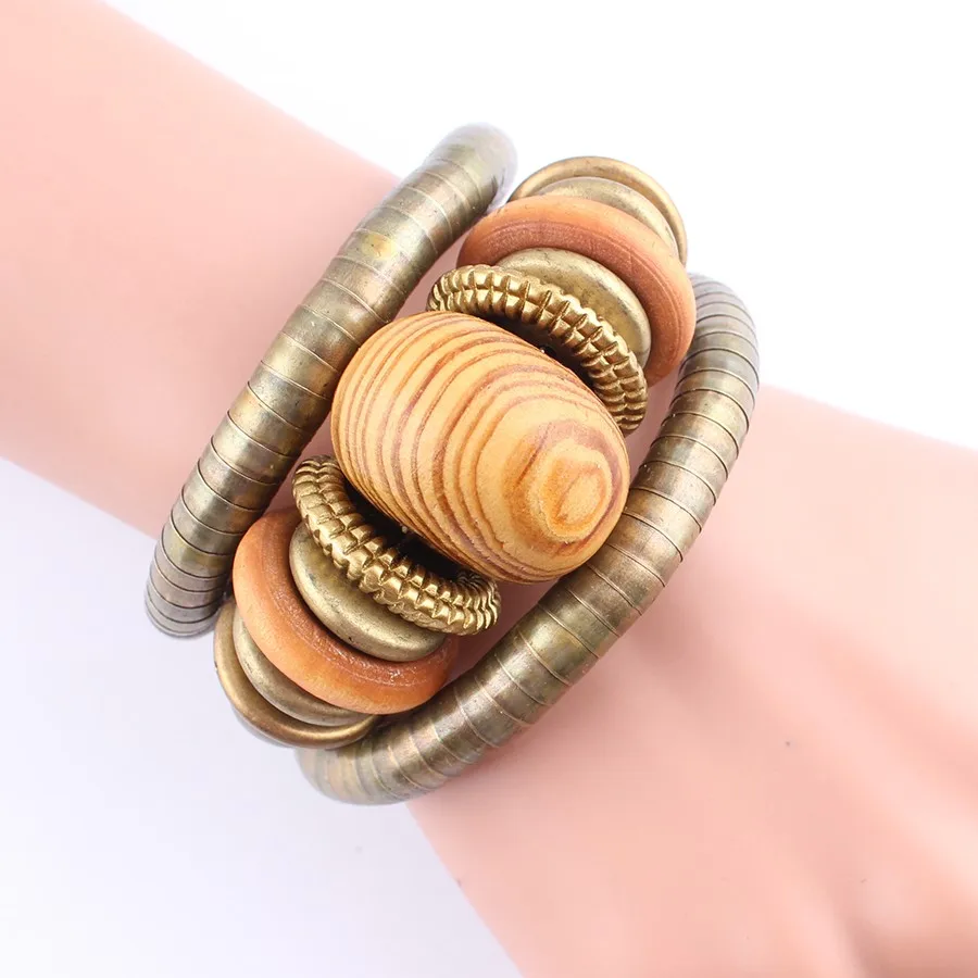 LUBINGSHINE, винтажные Многослойные браслеты, цепочка, деревянные бусины, античный бронзовый тон, регулируемые браслеты для женщин, ювелирные изделия B591