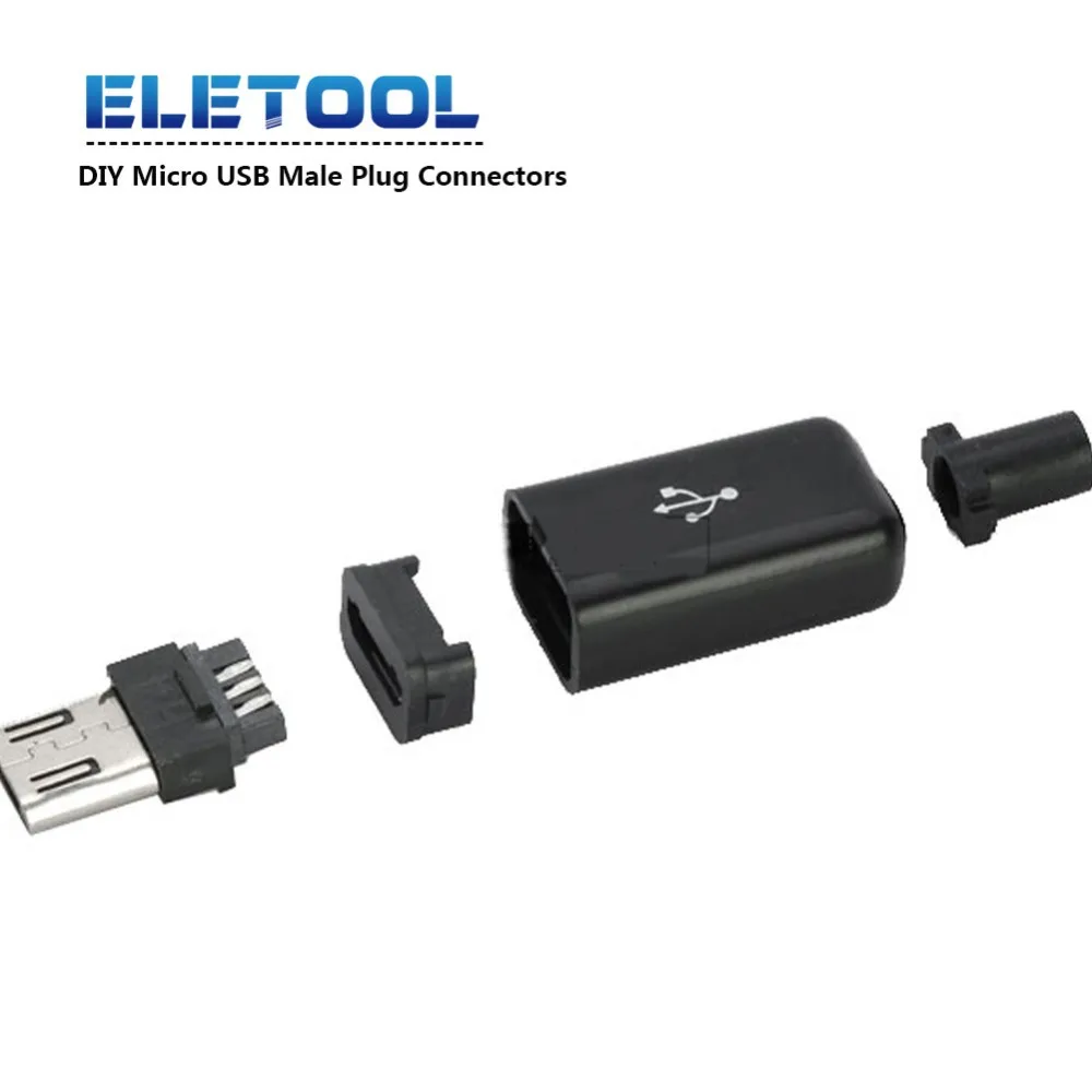 1/5 pcs DIY Micro USB Male Plug Connectors Kit w/ Covers Black XF30in