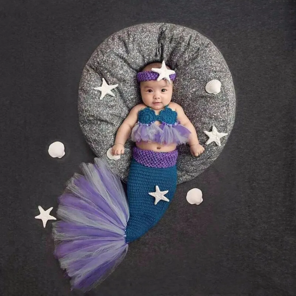 

Puseky 0-4M Newborn Crochet Knit Mermaid Tail Costume Animal Design Newborn Baby Apparel Photography Accessories Studio