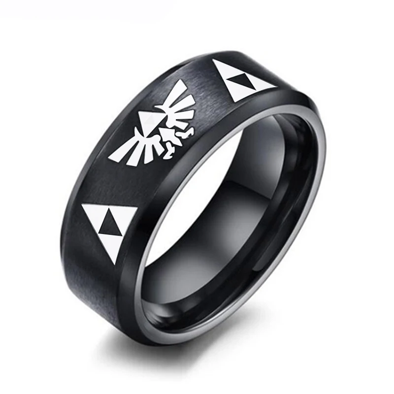 

2017 Men's Women's The Legend Of Zelda Triforce Ring Black Titanium Steel Bezel Costume bague Jewelry gift