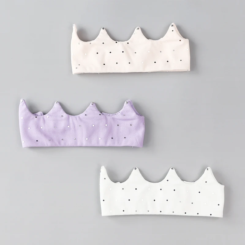 

5pc/lot Crown Shape Cotton Headband Light Purple White Tiara Girls Stretch Head Brand Birthday Head Wrap with Crystal